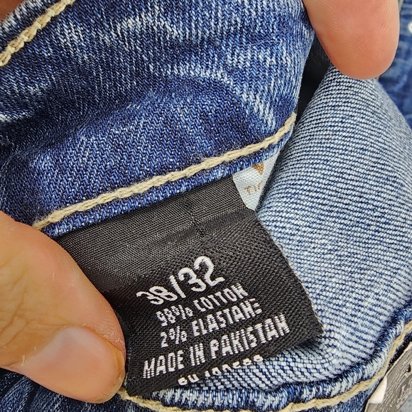 Men’s copper rivet slim straight jeans paint splatter leather patch 38 x 32 - Picture 9 of 9